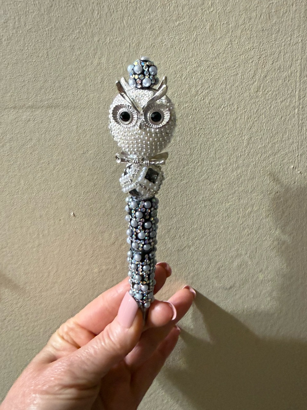 Decorative Silver Owl Pen - Beaded Home Office Accent